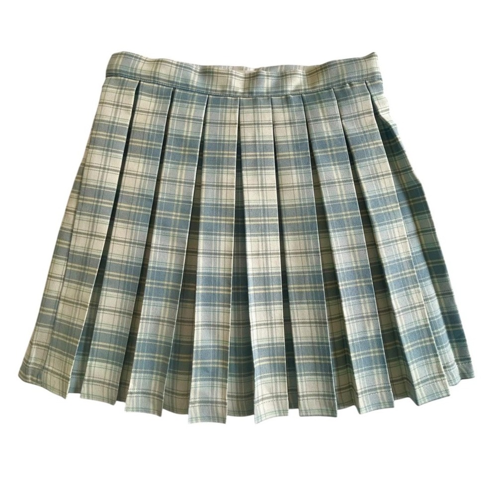 Y2K Preppy Plaid‎ Pleated Mini Skirt Small Blue Pastel Soft Grunge School